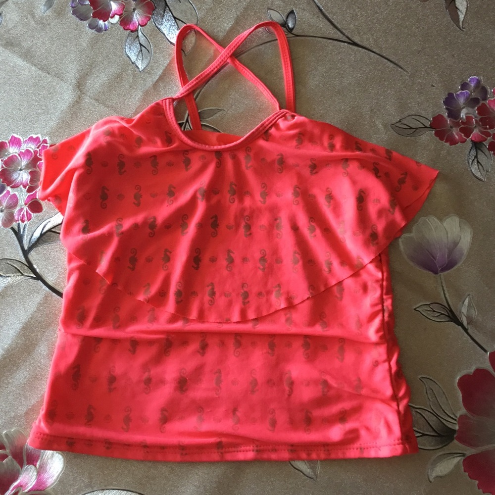 Pink seahorse kids top